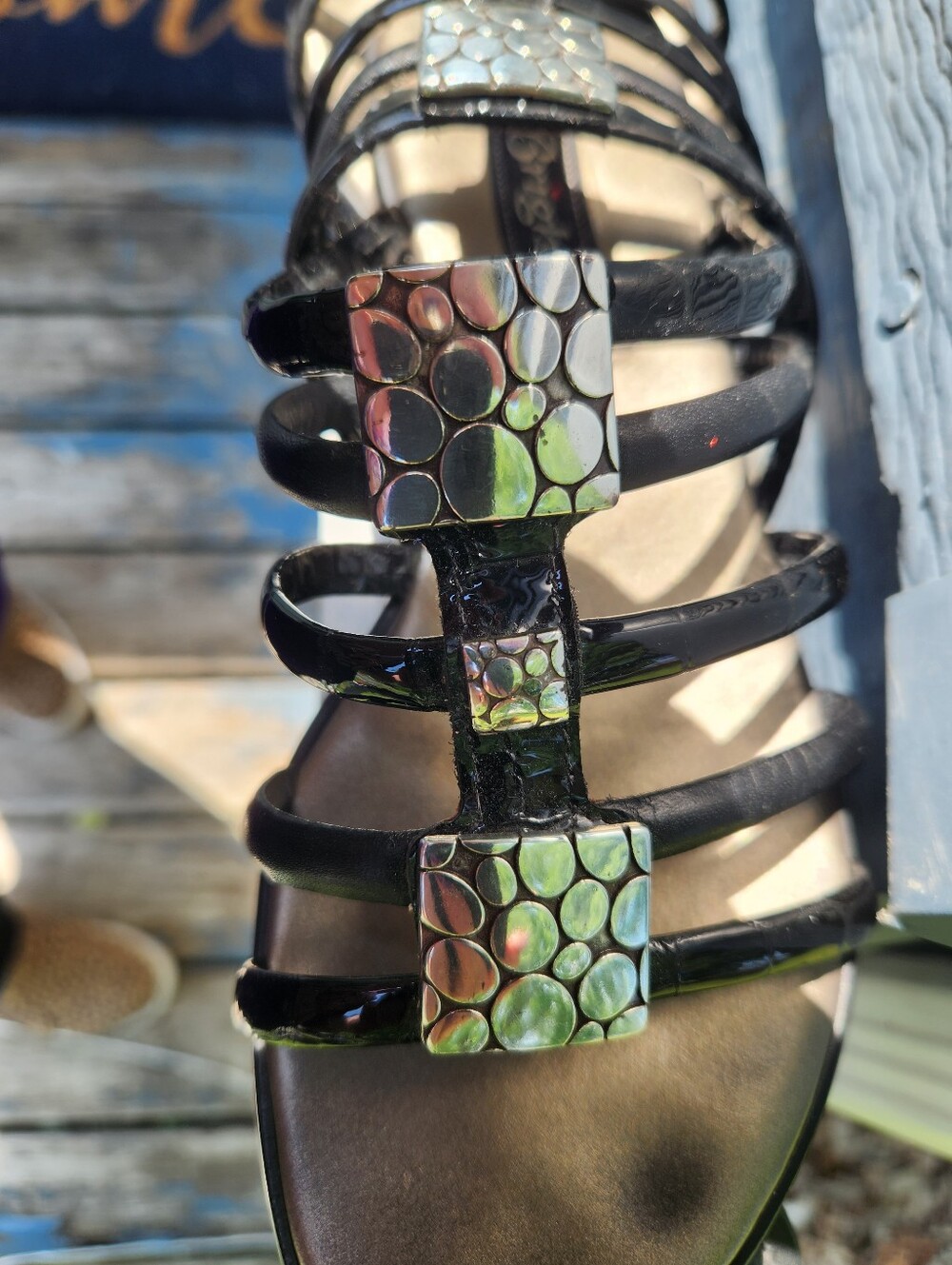 Brighton Strappy Slide Sandals With A Silver-Toned Square Adornment Size 7 EUC - Picture 2 of 16